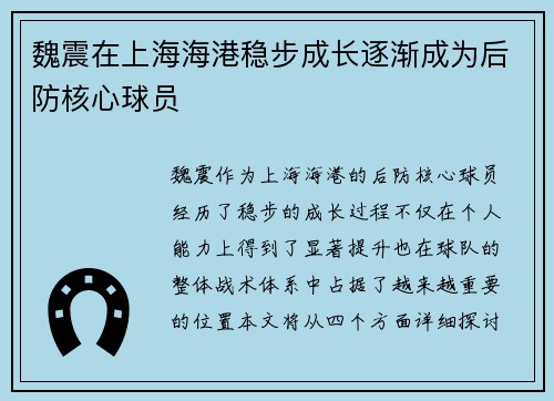 魏震在上海海港稳步成长逐渐成为后防核心球员